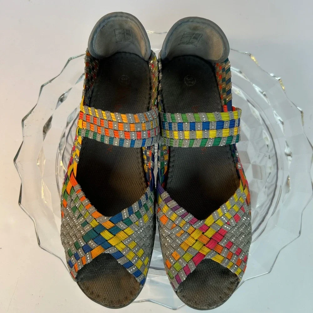 Bernie Mev Woven Mary Jane Wedge Comfort Shoes Rainbow‎ Metallic Size 37